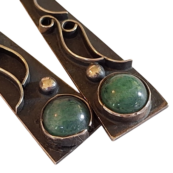 Vintage Sterling Silver 925 Chrysoprase Taxco Earrings TG-48 Weigh 11.1 grams - Picture 10 of 14